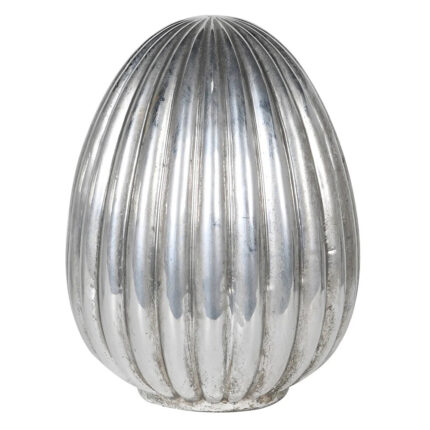 Alavaca Silver Ceramic Ribbed Egg Ornament – Decorative Accent
